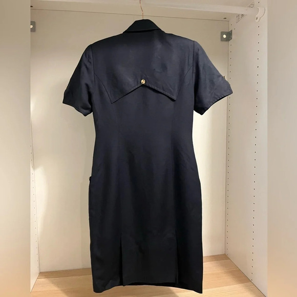 ❤️JACKIE K vintage double breasted dress navy golden embossed buttons  work wear - Picture 2 of 6